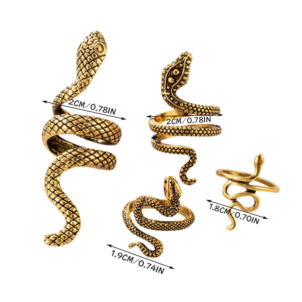 Snake Print Ring Punk Wind Snake Animal Retro Exaggerated Four-Piece Ring