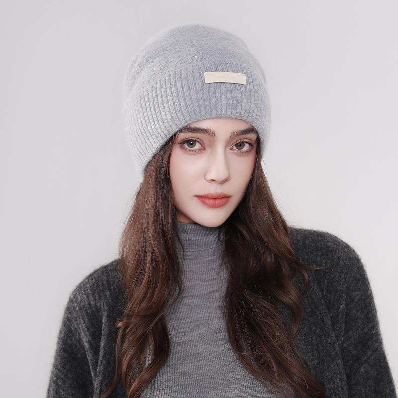 New Hat Women'S Winter Knitted Wool Hat Solid Color Versatile Warm Protection Wool Knitted Stacking Hat Cold Hat