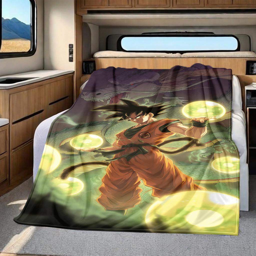 1 шт. Фланелевое одеяло с принтом Сон Гоку, Высокое качество, Для всех сезонов, Декор для дома, Тепло и уют, Идеально для рождественских подарков