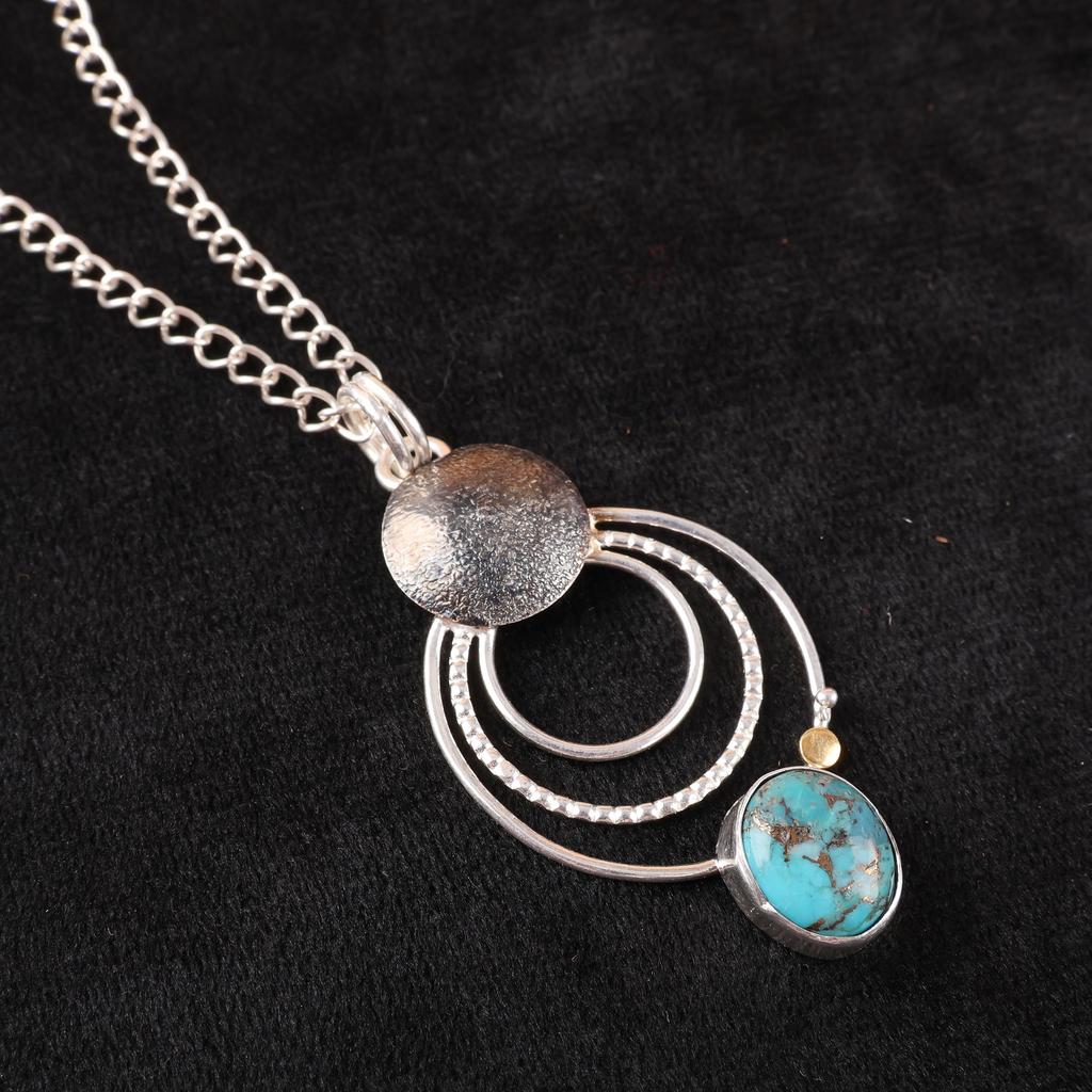 Подвеска из натурального камня Голубая медная бирюза ручной работы, Подвеска из стерлингового серебра 925 пробы, Изящные серебряные украшения, Для подарка на помолвку