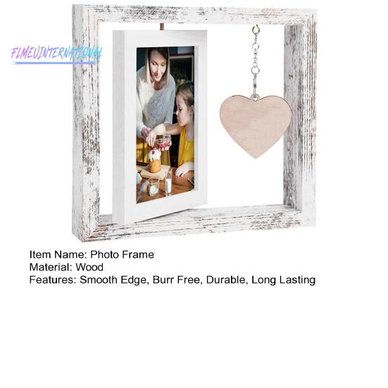 Двусторонняя фоторамка с подвеской в ​​виде сердца — гладкий край, без заусенцев, вращающаяся на 360 градусов деревянная рамка для фотографий