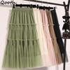 Layered Ruffle Tulle Skirt High Waist Midi Skirt Vintage Party Skirt Simple Casual Skirt Women's Skirt QT2608
