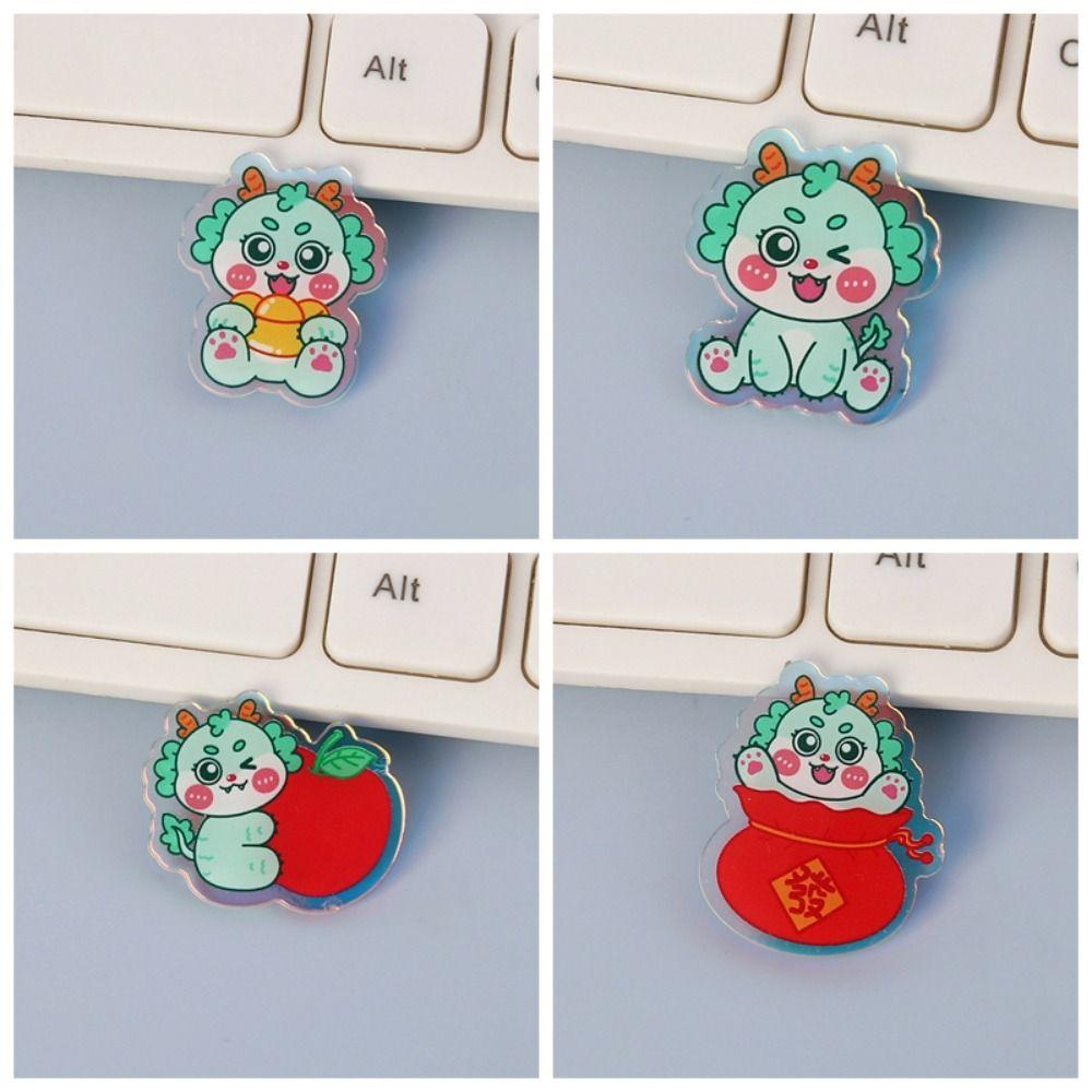 Flying Dragon Cartoon Dragon Brooch Lapel Pin Year Badge Pins Laser Acrylic Brooch  School Bag
