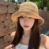 Summer Weaving Straw Cap Handmade Visor Bucket Hat Ins Beach Sun Hat Girls