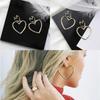 1 Pair Women Creative Hoop Gold Double Heart Earrings Dangle Hollow Ear Studs Korean Edition Women's Titanium Steel Earring