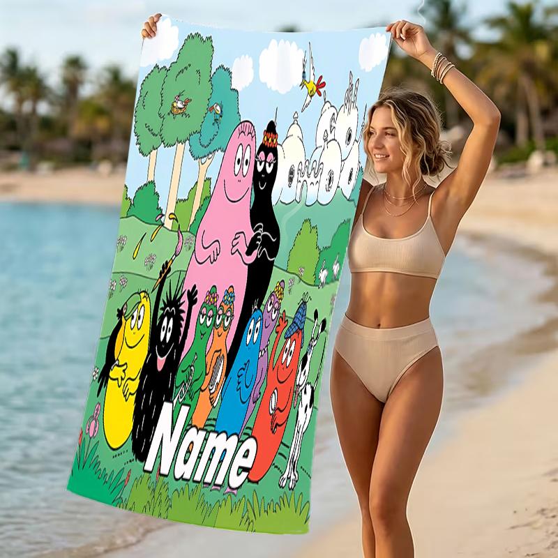 Customizable personalized beach towels Barbapapa themed designs.Suitable for the beach, yoga, sports;ideal as beach accessories