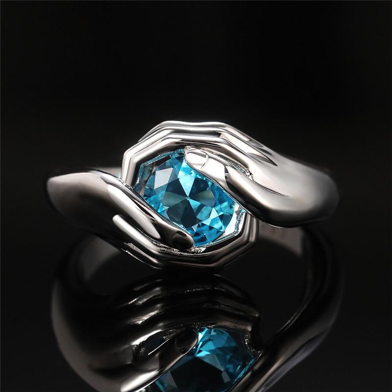 Новый индивидуальный дизайн женских колец с круглыми небесно-голубыми циркониями в стиле хип-хоп, крутые кольца, модные украшения для женщин