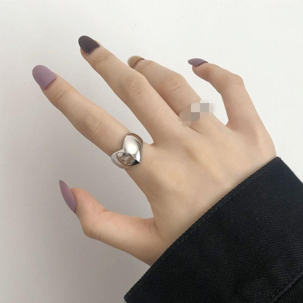 Korean Style Geometric Open Ring Jewelry Accessories Wide Finger Buckle Cute Metal Heart Ring  Gift