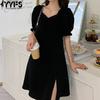 Women's Fashion Summer Spring Solid Color Print Short Sleeve V-Neck High Waist Casual Dresses