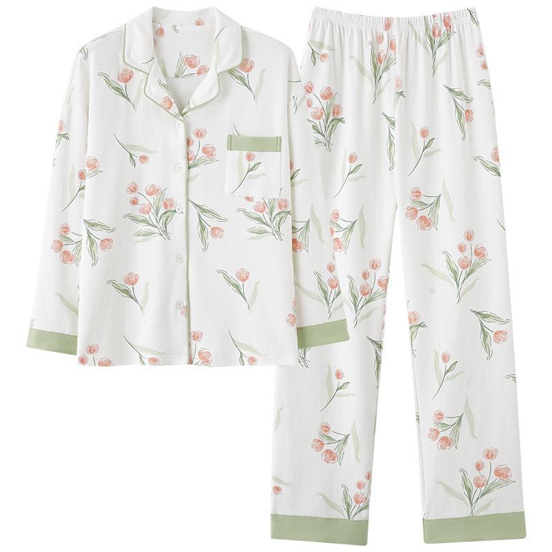 Пижама женская с длинными рукавами кардиган весна и осень хлопок милые и очаровательные дамы могут носить домашнюю одежду больших размеров