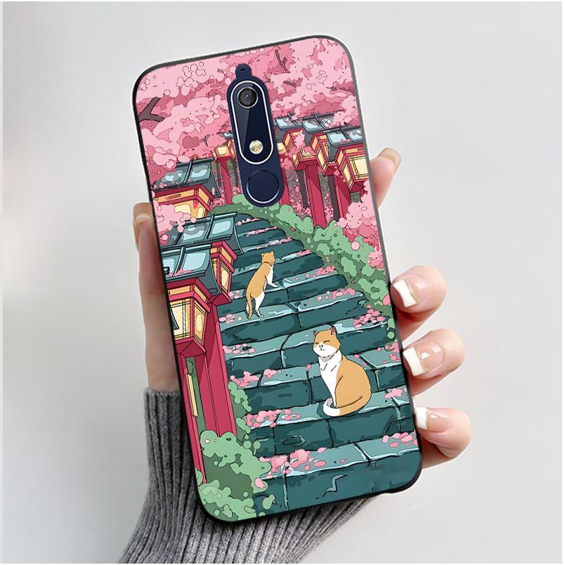 Милый Чехол Для Nokia 5.1/Nokia 5.1 Plus/Nokia X5/Nokia 5 Funda Чехол с Рисунком Защитная Крышка Мягкий Силикон Мультяшный Черный Корпус