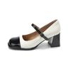 Mary Jane Women'S Shoes Black And White Color Matching Round Head Thick Heel Single Shoes With Skirt One-Word Heel Shoes