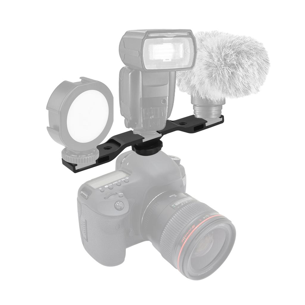 Cold Shoe Mount Bracket Triple Shoe Adapter with 3 Mounts 2 1 4 Screw Holes for Camera Microphone LED Light Video Recording Vlog
