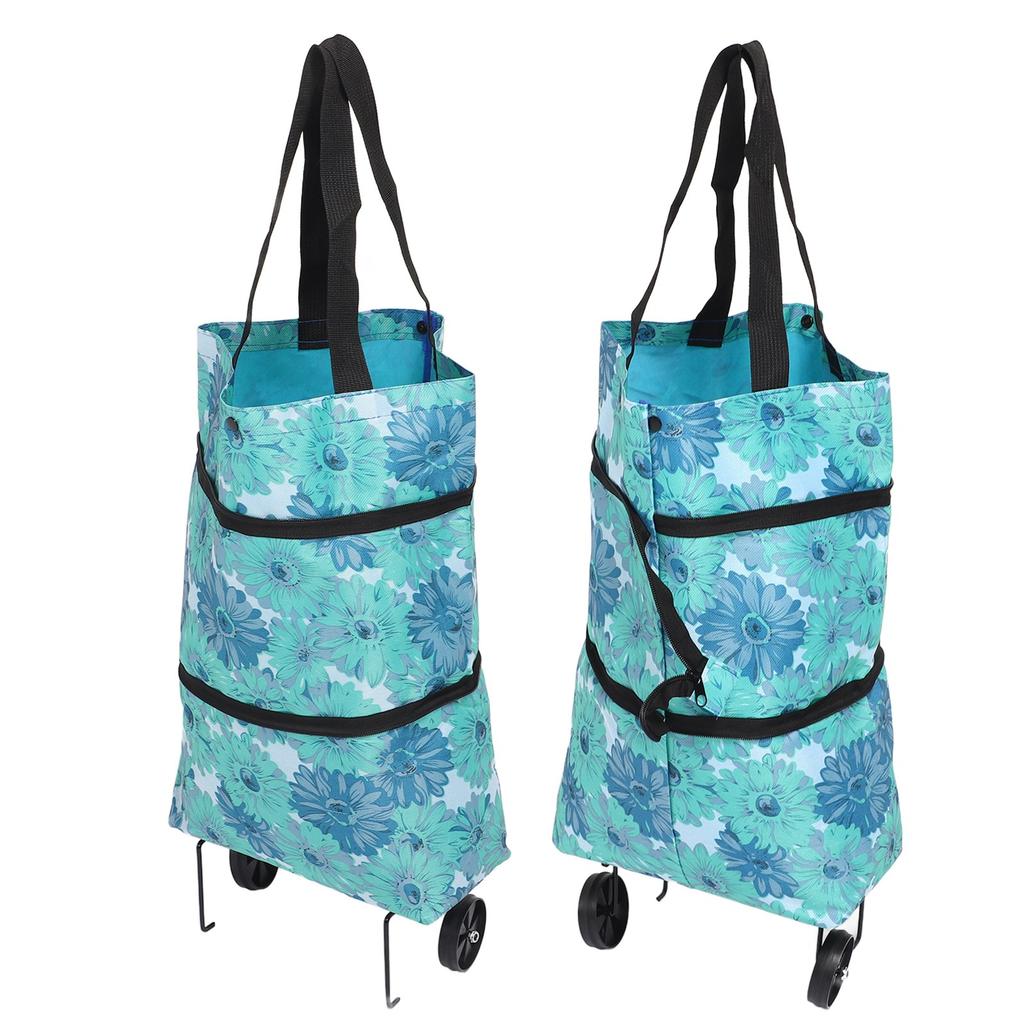 Collapsible Trolley Bags Folding Shopping Bag Canvas Multifunctional Grocery Bag with Wheel for