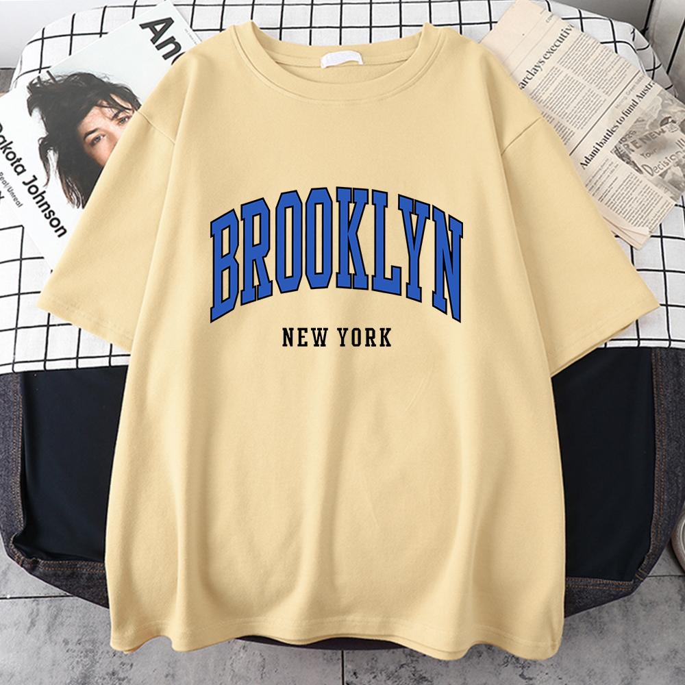 Женская футболка Brooklyn New York синего цвета, уличная футболка в стиле хип-хоп, спортивная мягкая хлопковая одежда, свободная футболка больших размеров, одежда