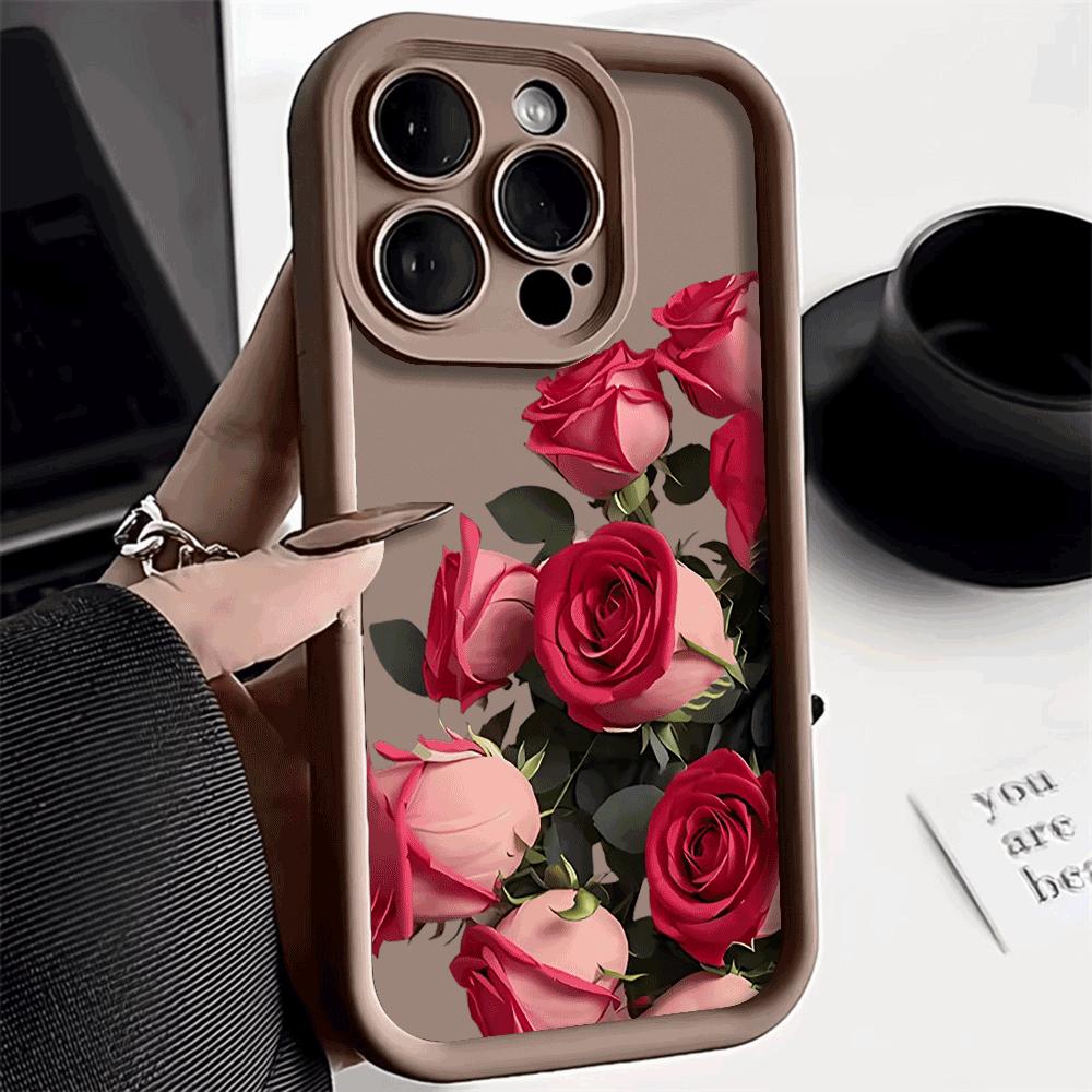 Цветочный узор с розами для iPhone 15 14 13 12 11 Pro Max XS X XR Max Mini IPhone 7 8 Plus SE 2022 Ударопрочный Конфетный Мягкий Чехол
