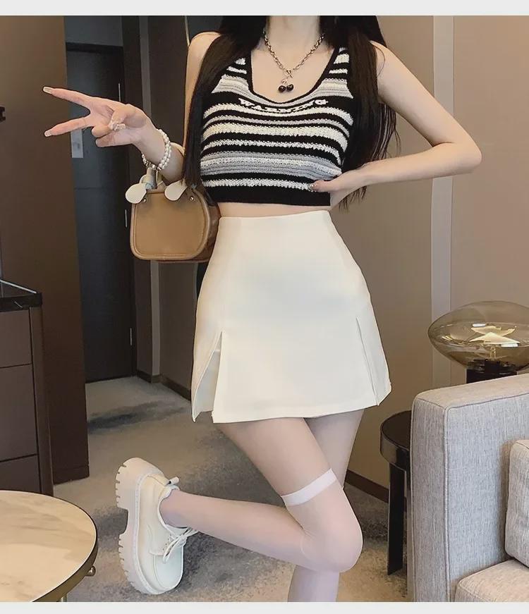 Женская белая юбка А-силуэта с разрезом и высокой талией - летняя короткая юбка, маленький размер, дизайн, защищающий от воздействия окружающей среды