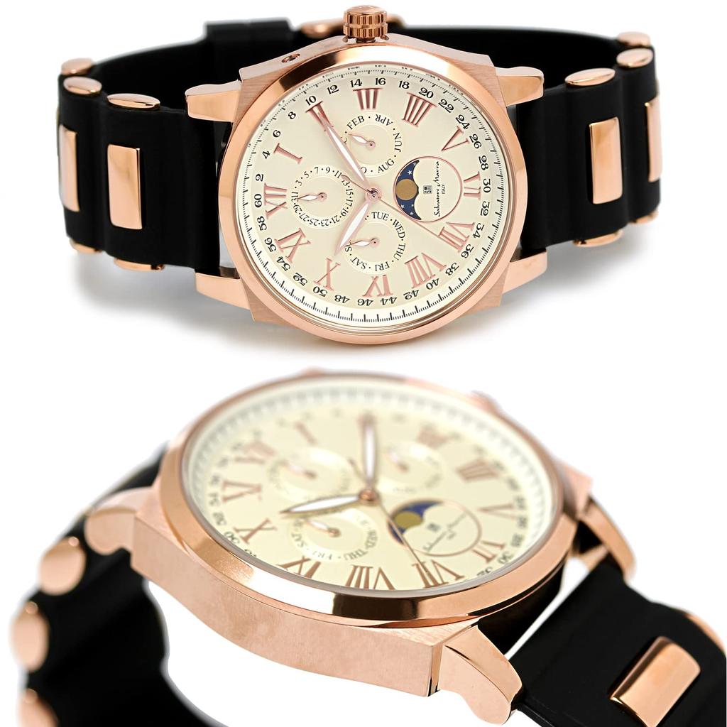 Watch Moon Phase Multi Calendar 5 ATM Water Resistant Business Formal Rubber Belt Limited Model White Pink Gold [Salvatore Mara] Men's SM22105R-PGWH