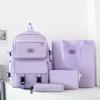 Solid Color Schoolbag Women's 4PCS Backpack Set Student Large Capacity Backpack