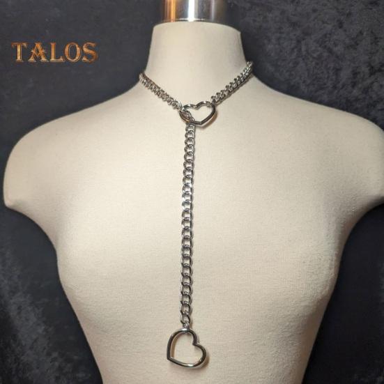 Lady Necklace Heart Pendant Adjustable Gothic Hip Hop Rock Star Singer Neck Jewelry Stainless Steel Club Party Necklace