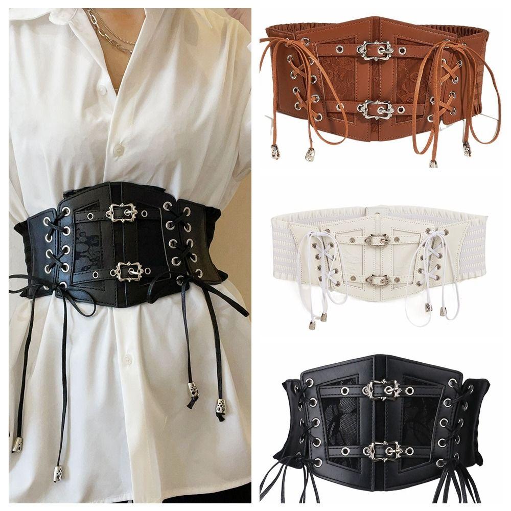 Adjustable Lace Cummerbunds Solid Color Wide Waist Corset Punk Corset Belt Outfits