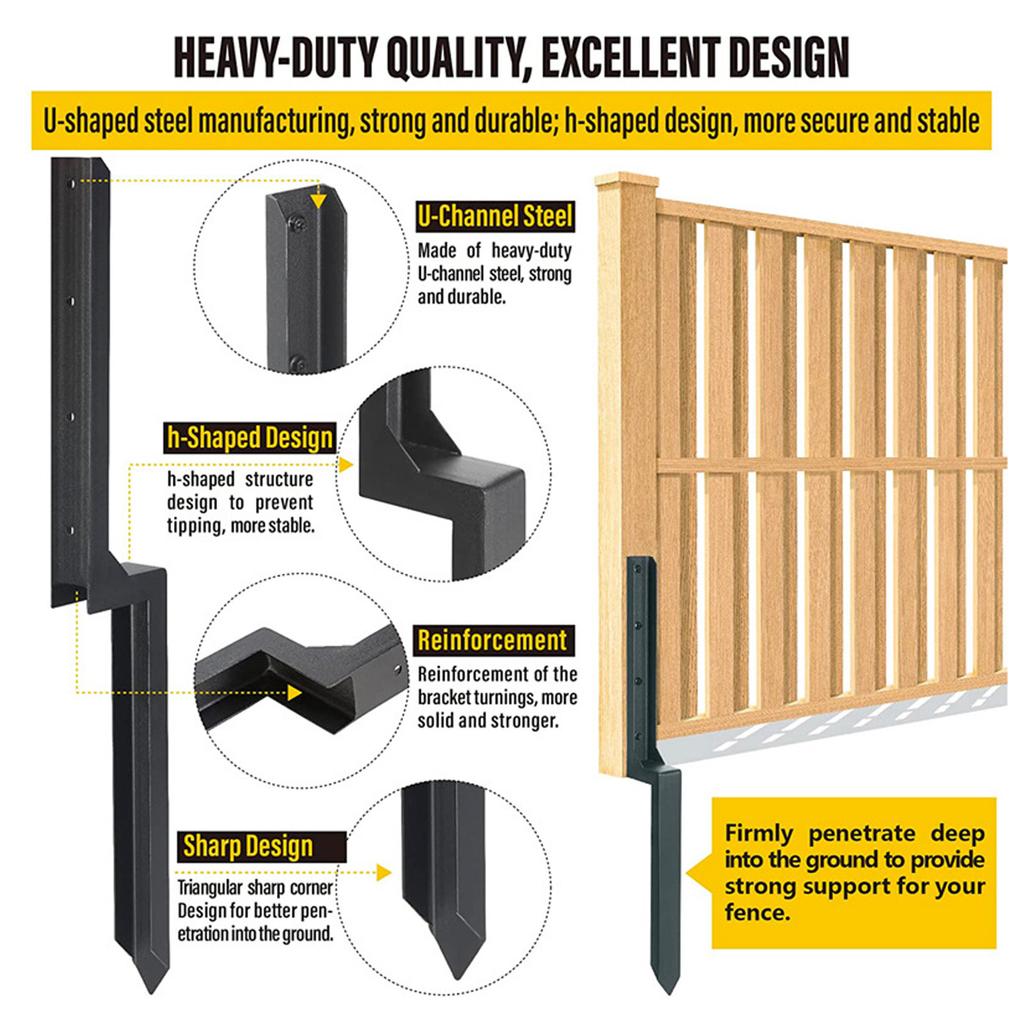 Steel Fence Post Stakes Kit Heavy Duty Steel Post Ground Spike for Repairing Tilted Broken Wood Fence