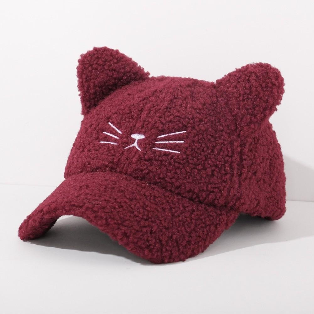 Adjustable Fleece Peaked Hat Embroidery Baseball Cap Cute Cat Ear Baseball Cap  Women Girls