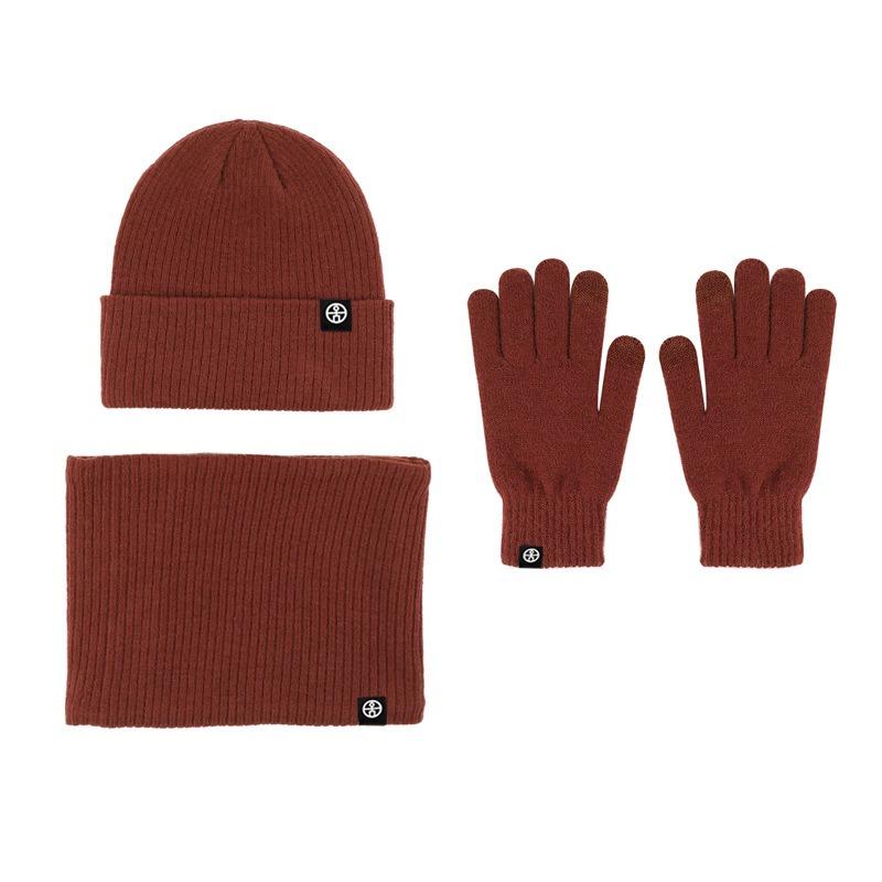 Milk Dragon New Red Set Windproof and Warm German Velvet Self-Heating Knitted Hat Scarf Gloves Three-piece Set
