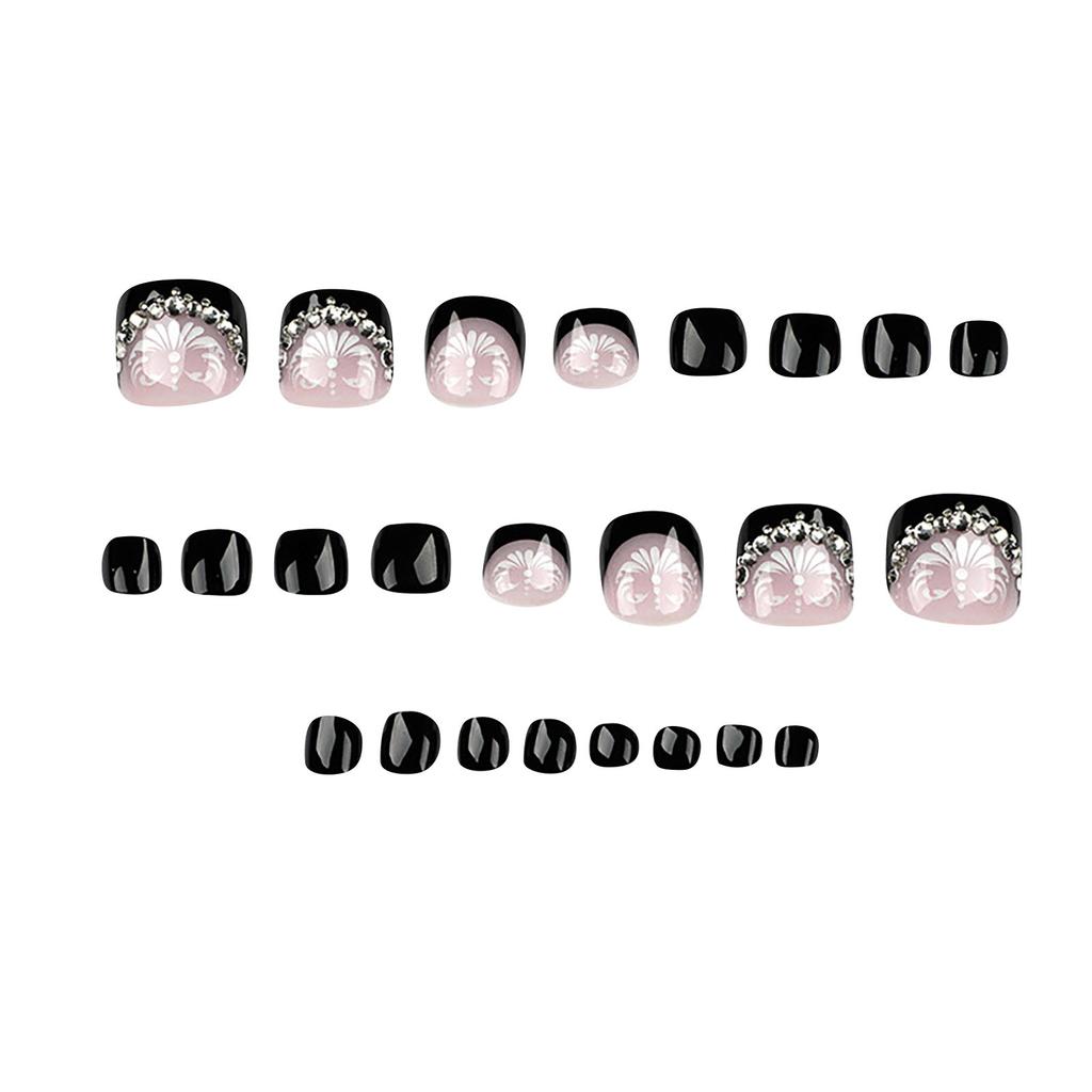 24pcs Press On Toe Nails Short Square French Fake Toenails 10ml