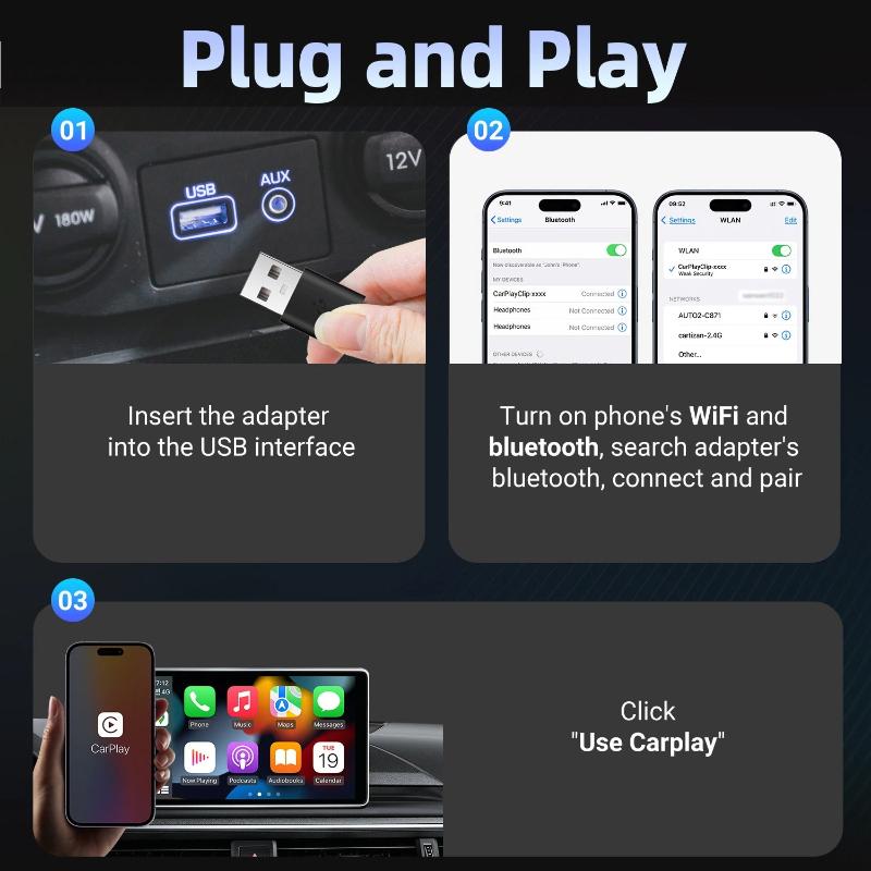 Проводной к Беспроводному Конвертер CarPlay, Адаптер Системы Умного Подключения и Развлечений для Автомобиля, Модернизированный Зажим для Освежителя Воздуха