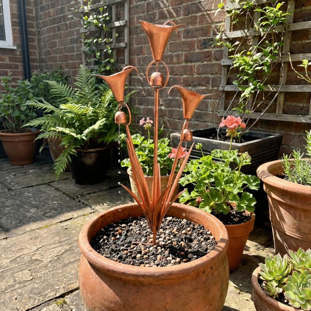 Weatherproof Metal Floral Garden Stake Handcrafted Three Calla Lilies Sculpture Patio