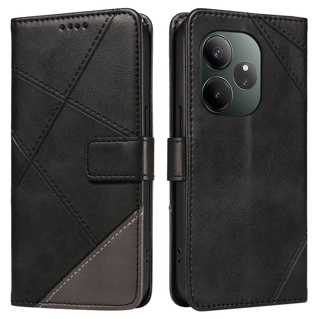 Для Realme GT 6 5G Чехол Кожаный Геометрическая Линия Чехол для Телефона Держатель для Карт Магнитная Застежка