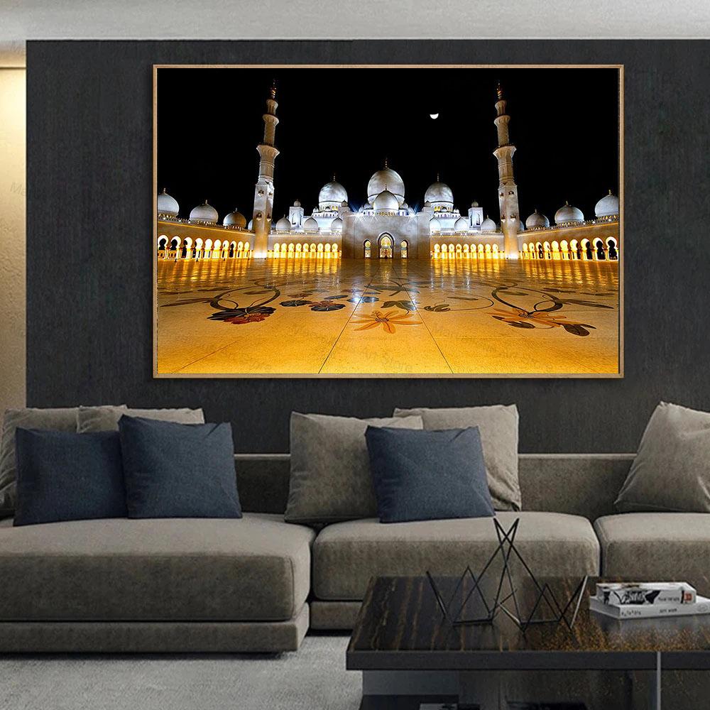 Masjid Al Aqsa and Dome of The Rock Canvas Painting Realist Mosque Posters Prints Muslim Wall Art Pictures for Room Home Decor