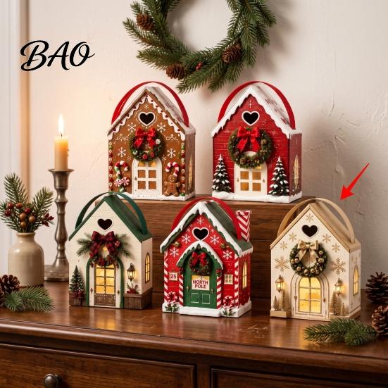 Holiday Treat Containers Christmas Wonderland Cottage Gift Box, House Shaped Paper Boxes, Exchange Packaging Snack Holder with Handle for Cookies