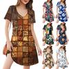 Women's Fashion Casual Printed With Pockets Bohemian Beach V-Neck Short Sleeve Dresses