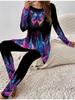 Евро-американская мода 3D принт бабочки женская футболка с длинным рукавом на четыре сезона + длинные брюки комплект из двух предметов. Идеальный подарок на Новый год и Рождество