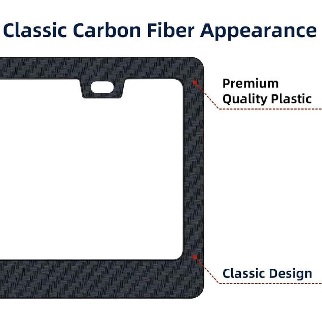 EWBN Carbon Fiber License Plate Frame,1 Pack Black License Plate Frames With Screws & Caps,Classic Carbon Fiber Design Car Black License Plate