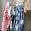 Ретро клетчатые повседневные брюки для женщин на лето тонкие маленькие приспущенные широкие брюки белого дизайна брюки на кулиске для женщин