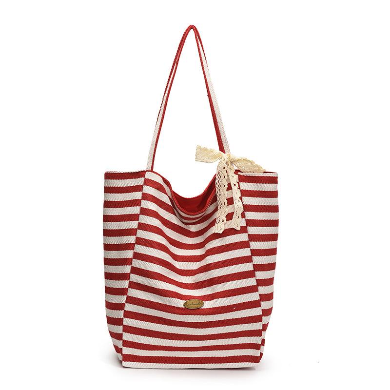 Корейская версия однотонной нейлоновой сумки через плечо, повседневная сумка большой вместимости, двухсторонняя сумка-тоут для поездок на работу, полосатая холщовая сумка