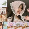 French Pastoral Style Knitting Flower Headband Multicolor Triangular Turban Scarf Women Girls