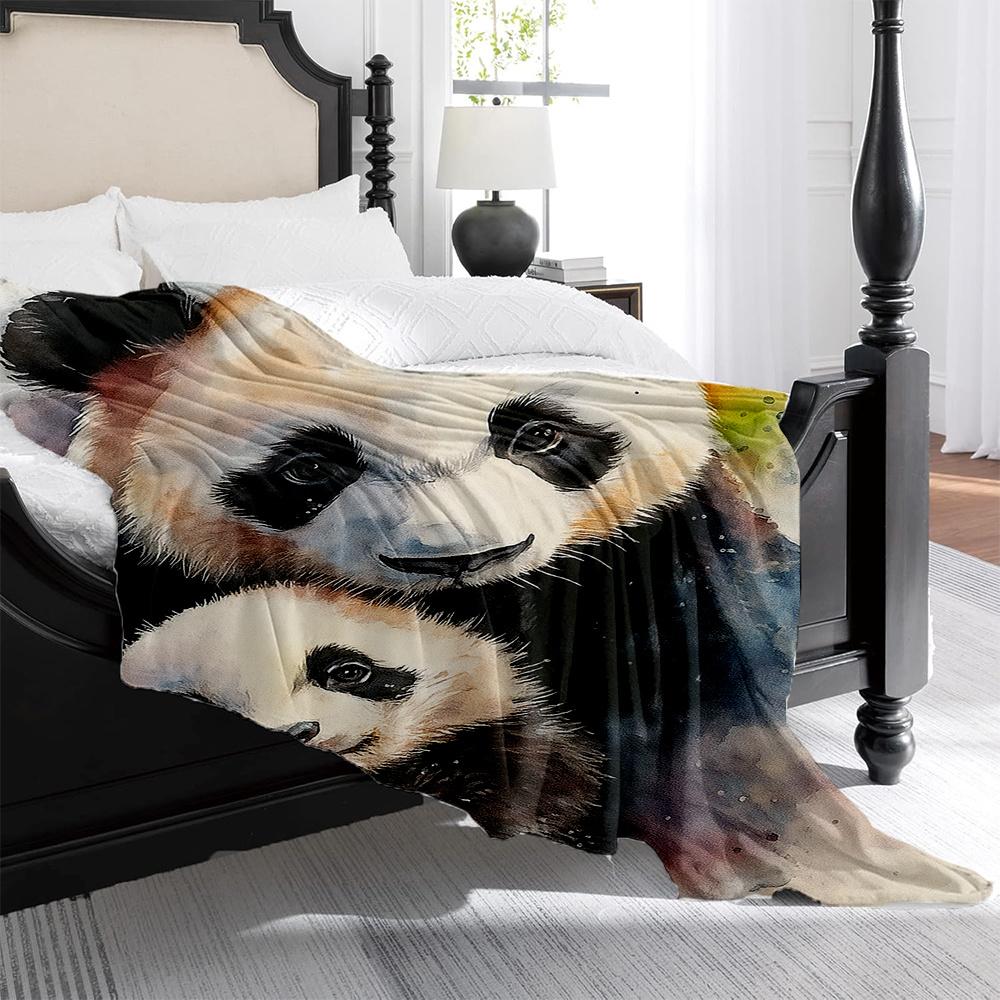 1 шт. Фланелевое одеяло с принтом «Мама панда и детеныш» - Тяжелое, Мягкое плюшевое, Всесезонное, Роскошное покрывало, Машинная стирка