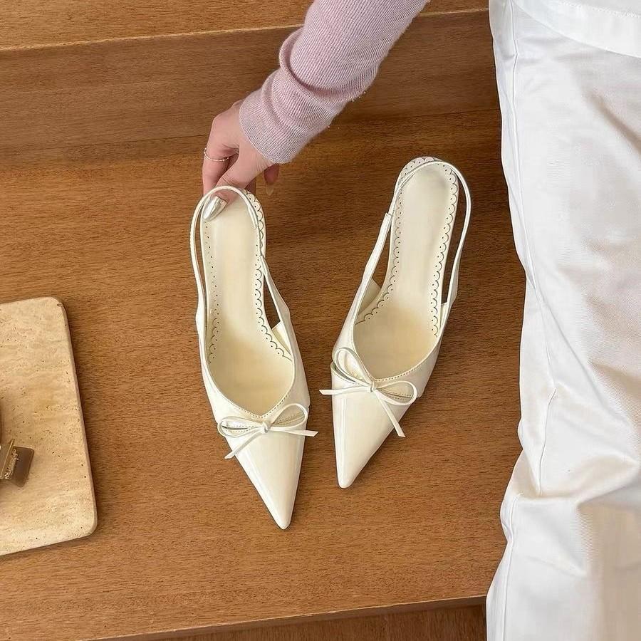 So Beautiful!! Nude Pointed Bow Light Mouth High Heels Women's Empty Sandals