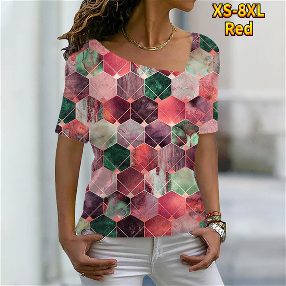 Женская футболка с рисунком, графический принт, V-образный вырез, базовые топы, футболка с коротким рукавом, XS-8XL/3D-печать