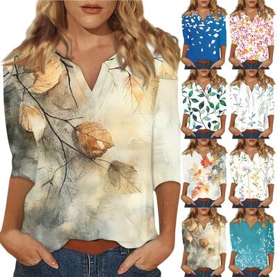 Женская футболка с воротником-стойкой и рукавами 3/4 с принтом