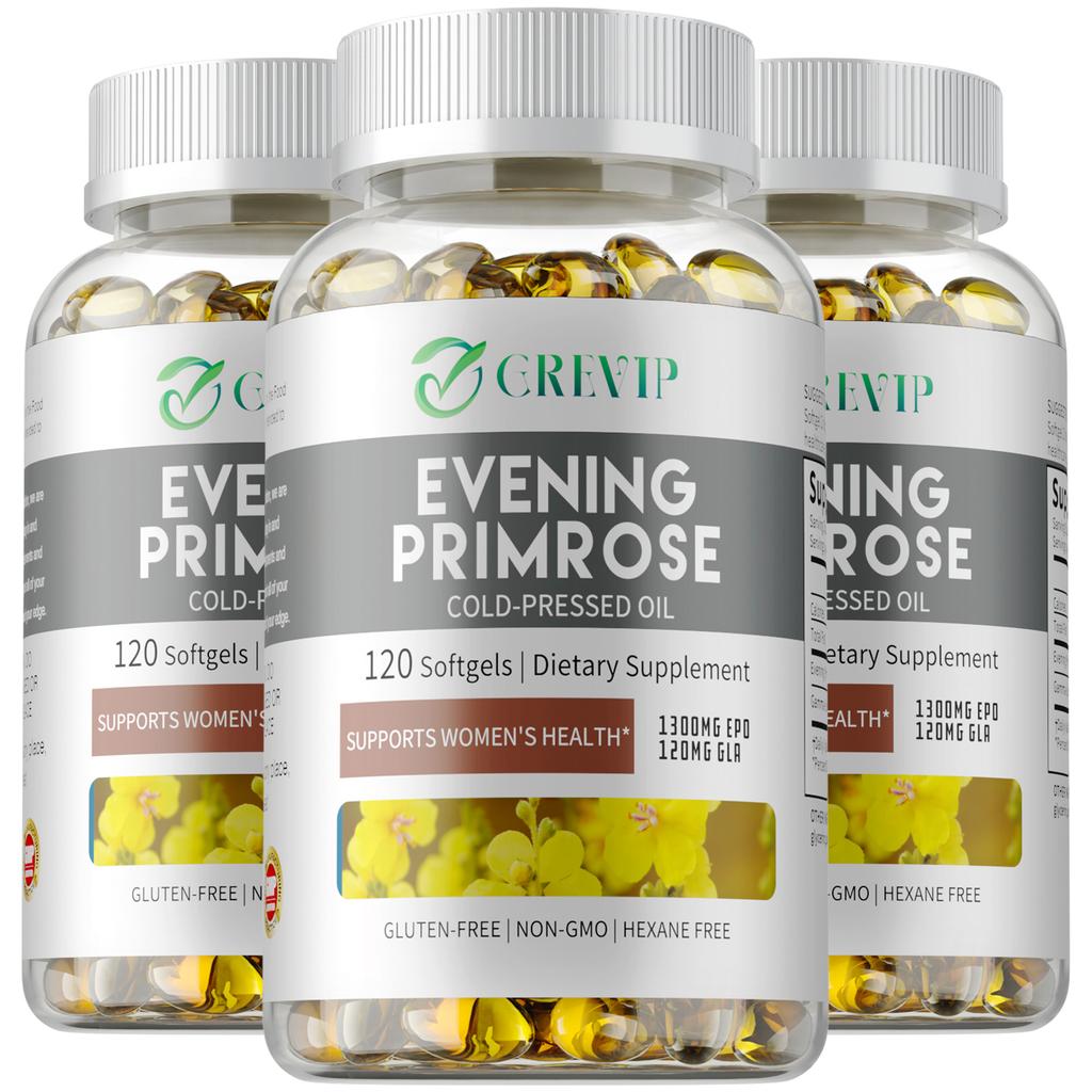 GREVIP - 1300 mg Evening Primrose Oil - 120 mg Gamma-Linolenic Acid - For Women's Health and Skin Health