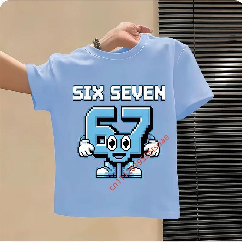 Смешная Six Seven Итальянская Brainrot 67 Графический Принт Число Футболка МальчикДевочка Летняя Короткий Рукав Детская Свободная Удобная Футболка Топ