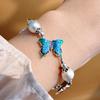 999 Foot Silver Three Butterfly Bracelet Versatile New Chinese Burnt Blue Craft Gram Adjustment Women's Accessories Original Design