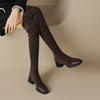 Krazing Pot Flock Autumn Winter Shoes Elastic Boots Square Toe Keep Warm Stretch Over-the-knee Boots