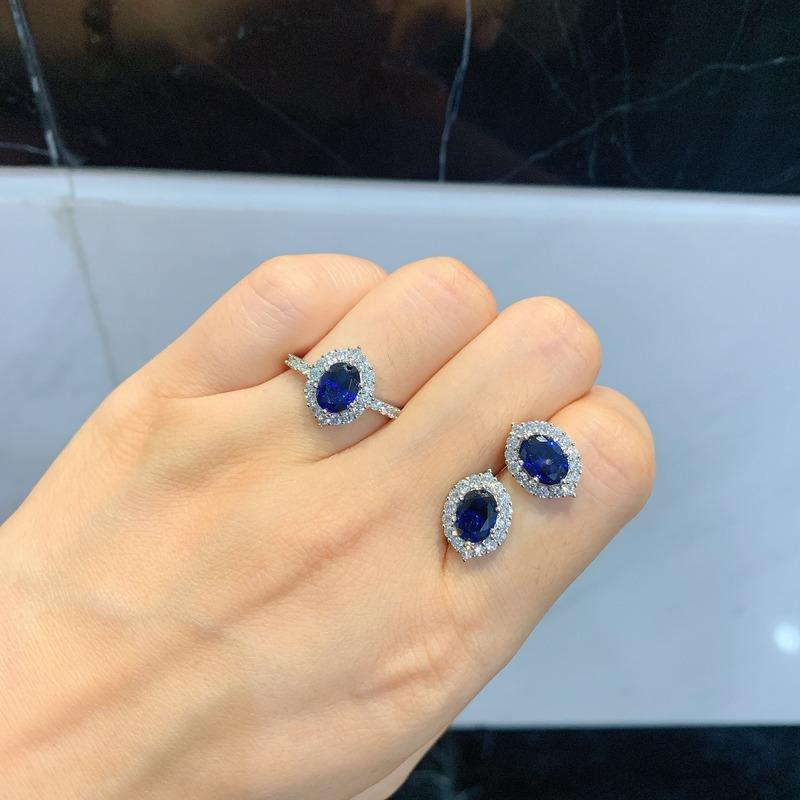 Sace Gems Классические винтажные кольца из медного сплава с синим цирконием, серьги-подвески, ожерелье, комплекты ювелирных изделий, подарки для свадебной вечеринки