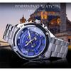 Forsining Men's Fashion Casual Blue Openwork Waterproof Mechanical Watch